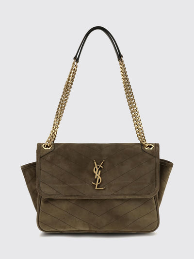 niki quilted suede shoulder bag with ysl logo