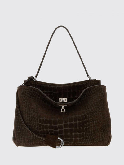 rodeo shoulder bag in suede with crocodile print