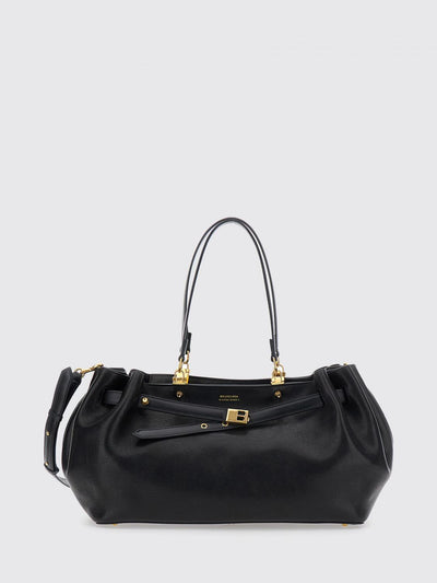 medium fan tote bag in leather with double handle