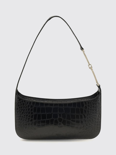croc-effect bovine leather shoulder bag with zip closure