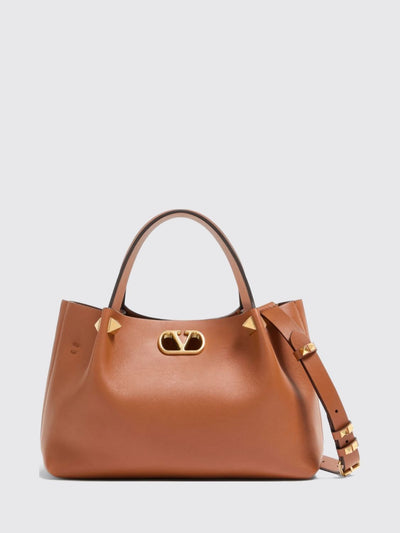 leather handbag with studs and vlogo signature