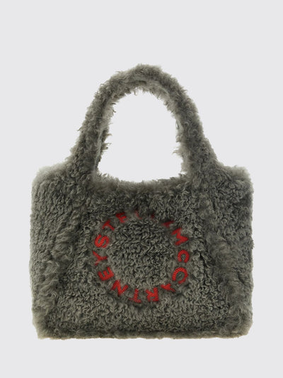 vegan shearling handbag with embroidered logo
