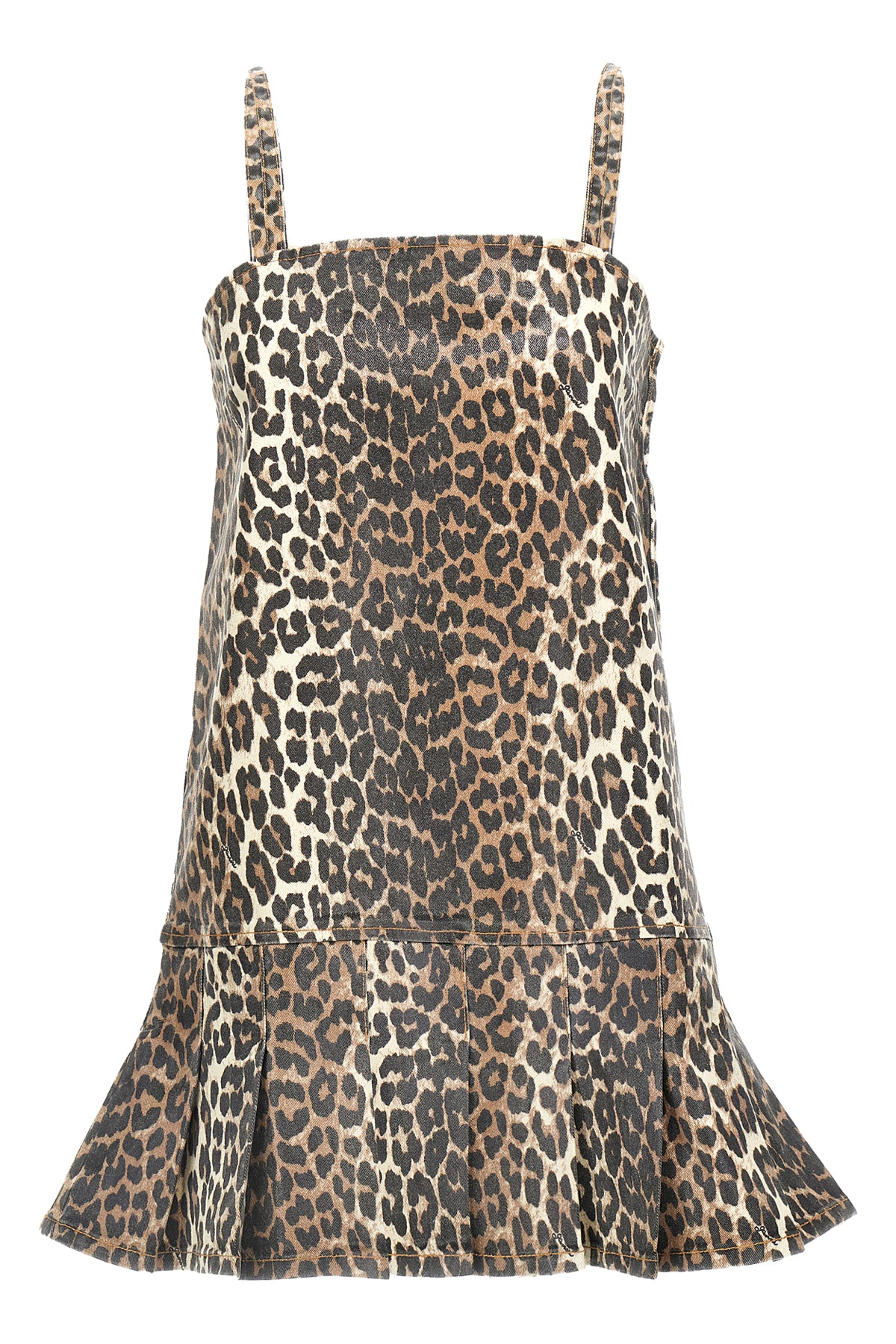 leopard print denim mini dress Ganni Denim Mini Dress