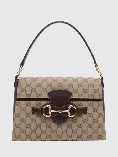 horsebit duomo shoulder bag in gg jacquard and leather