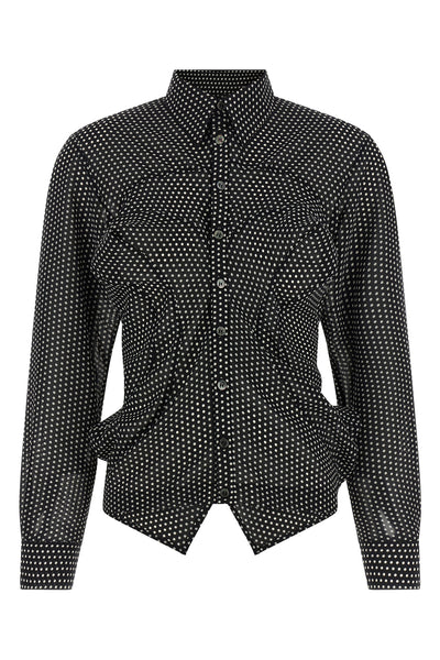 polka dot patterned silk-effect fabric shirt