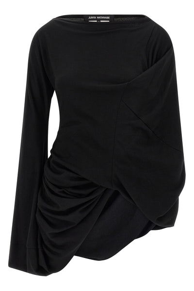 junya watanabe top redefines knitwear codes through an asymmetrical construction