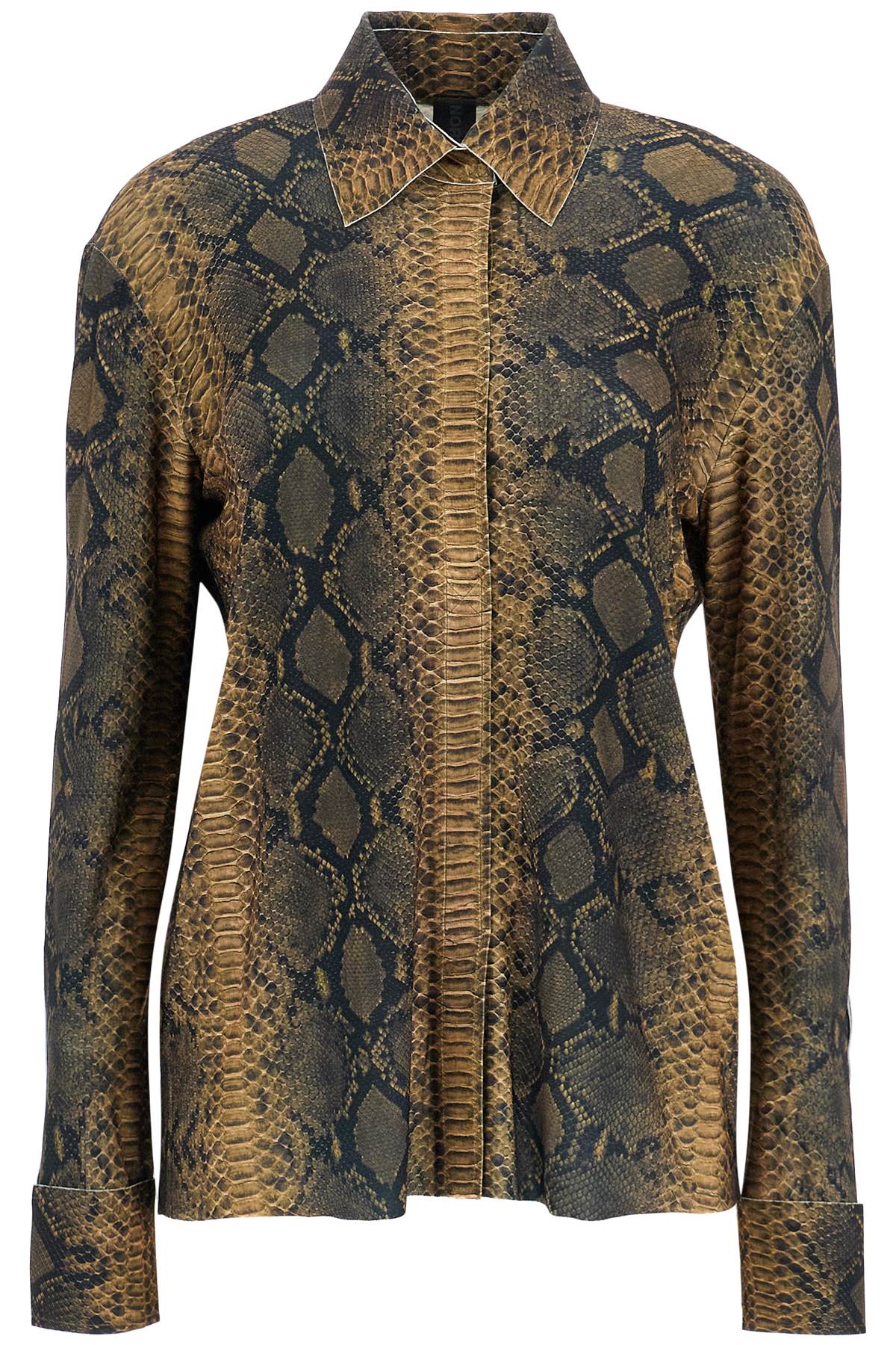 brown python print long sleeve shirt
