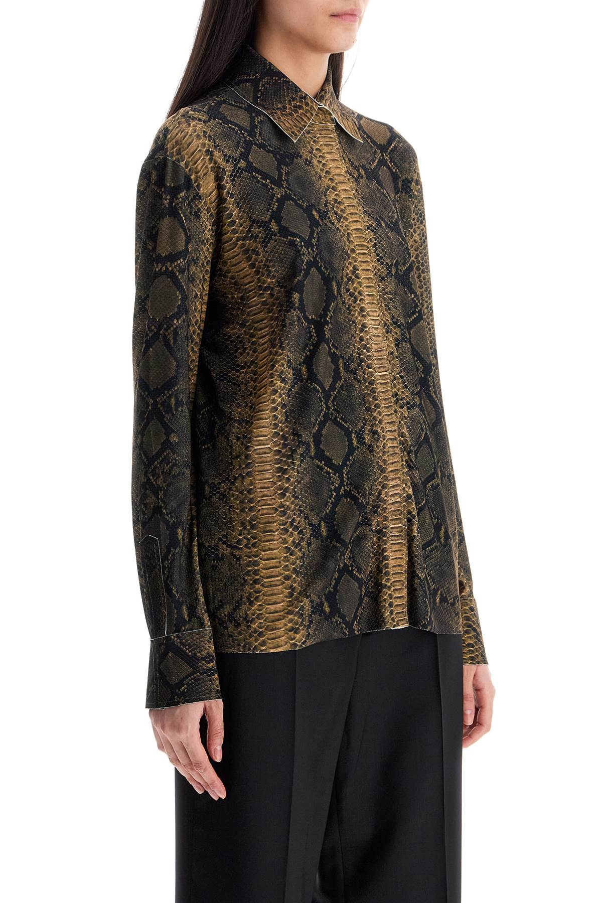 brown python print long sleeve shirt