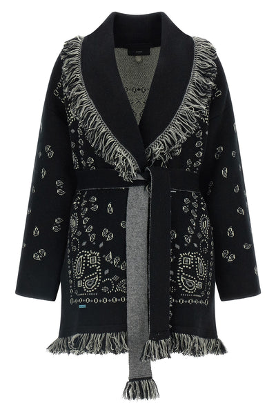 the alanui cardigan exemplifies knitwear excellence through complex double jacqu