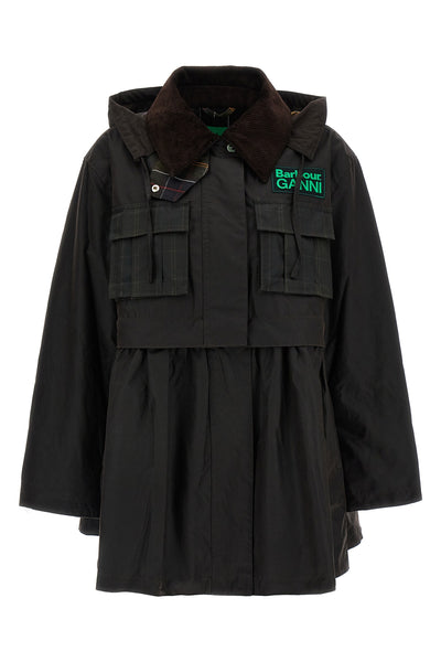 barbour x ganni waxed cotton parka