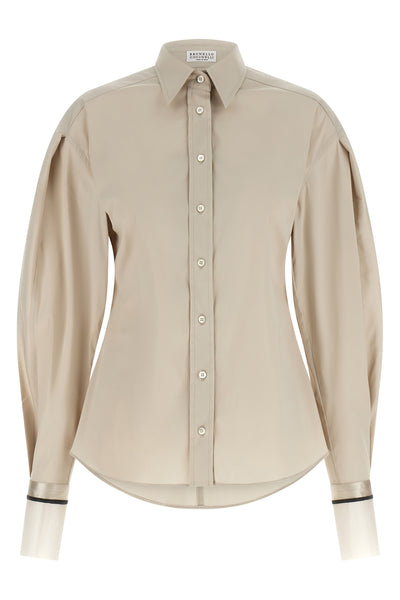 the brunello cucinelli shirt in beige stretch cotton poplin redefines the codes