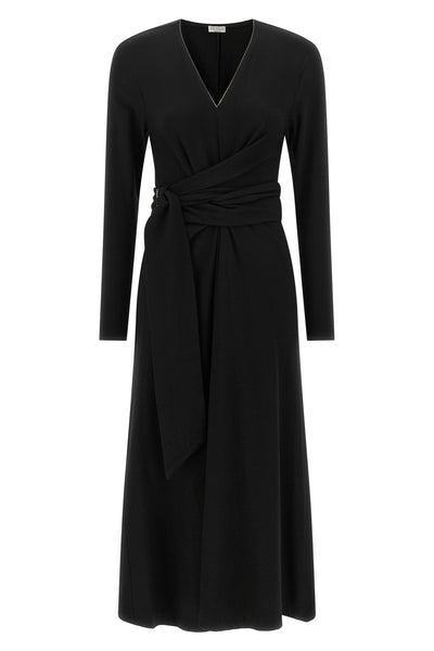 the brunello cucinelli midi dress defines a fluid silhouette through a sartorial