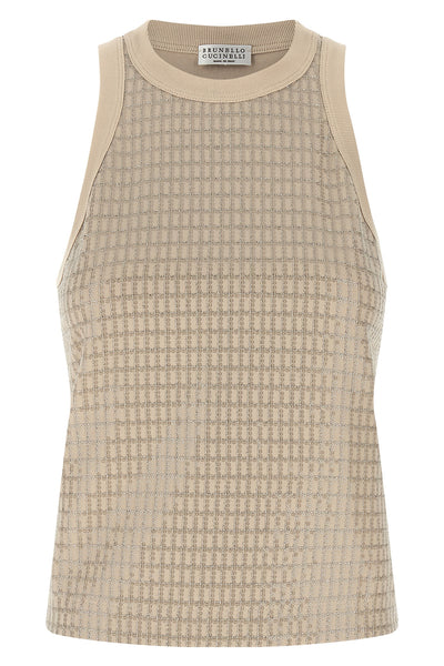 dazzling check embroidery stretch cotton jersey top