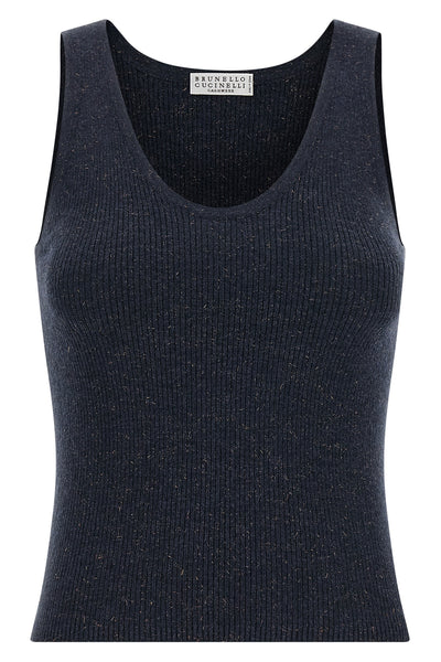sparkling ribbed cashmere tank top woven