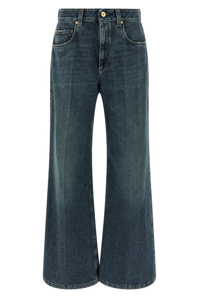 contemporary loose used-effect authentic stone washed denim jeans