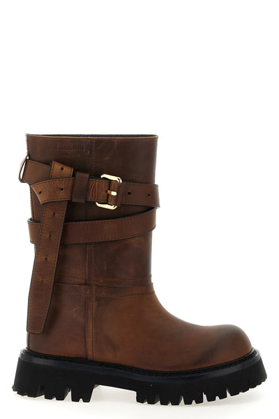 brick used-effect leather boots