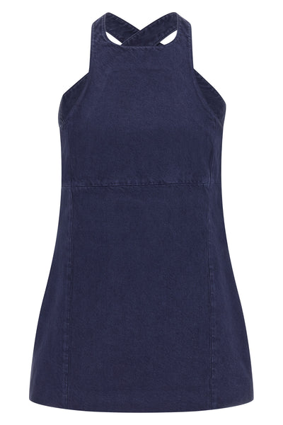 short dress in garment-dyed cotton gabardine