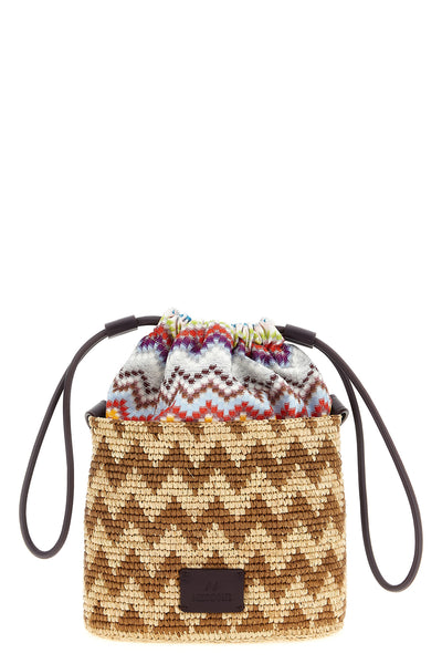 zigzag pattern braided raffia bucket