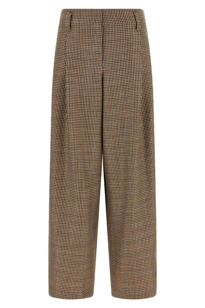 prince of wales patterned virgin wool pants woven