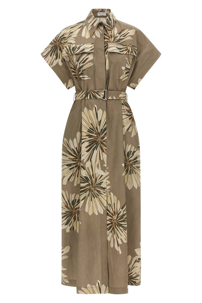 long dress in floral print cotton poplin
