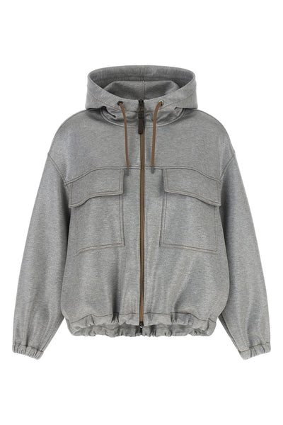 bomber jacket in mélange cotton woven