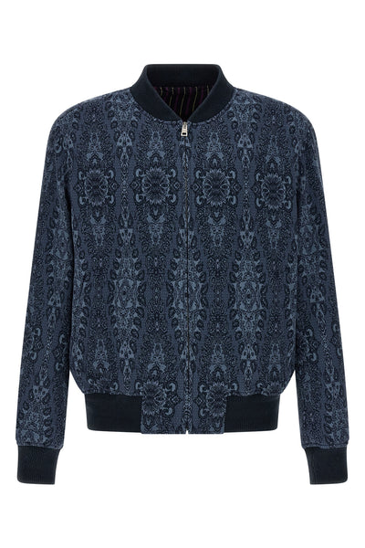 jacquard cotton and viscose blend bomber jacket