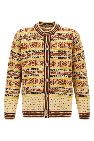 marzipan jacquard patterned wool cardigan