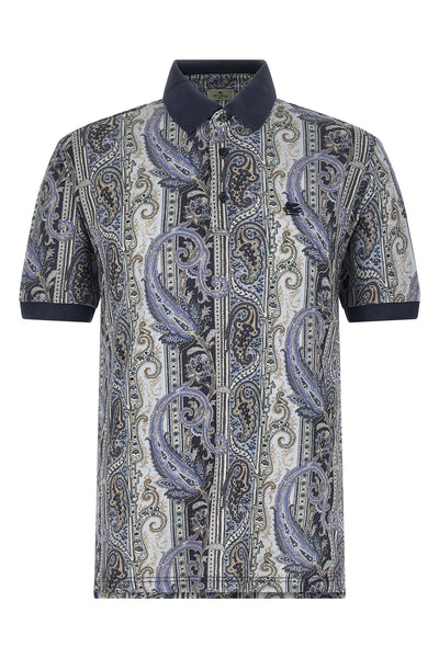 all-over arnica paisley pure cotton piquet polo shirt