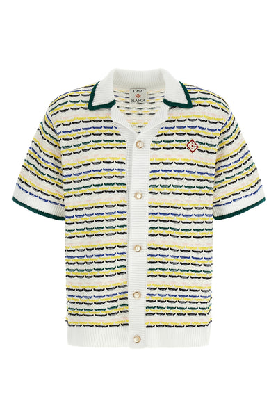 tuck stitch short sleeve cotton knit shirt