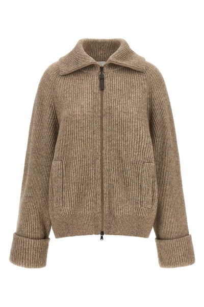 the brunello cucinelli sparkling english ribbed knit cardigan sets new standar