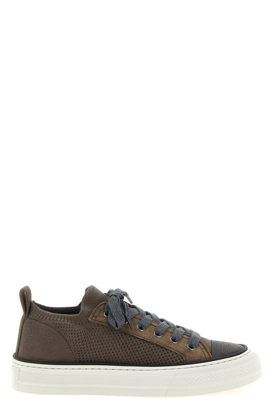 cotton knit and suede sneakers