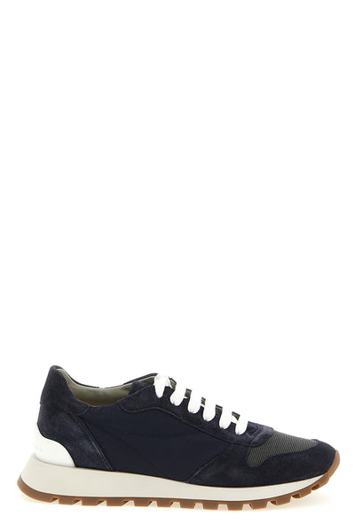 active sneakers in tone-on-tone techno and suede fabric