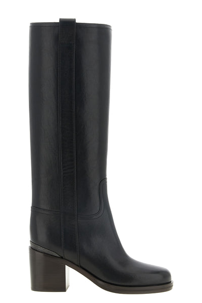 brunello cucinelli knee-high boots define rigorous elegance through impeccable p