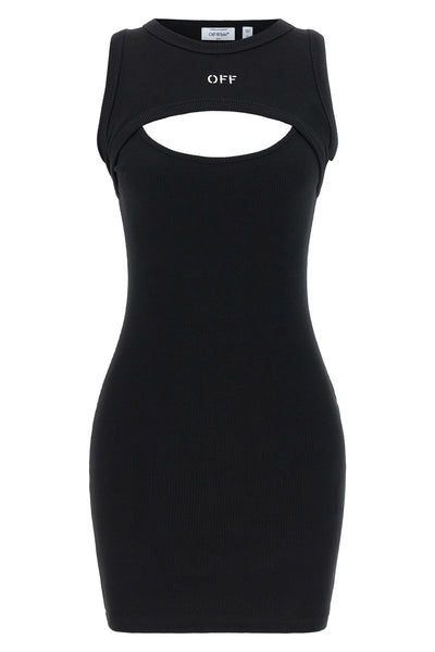 off stamp ribbed stretch cotton mini dress