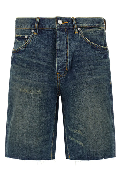 p059 vintage mid bermuda shorts in used-effect stone-washed cotton denim
