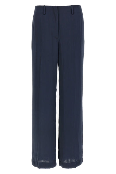 wrinkled silk-effect fabric trousers