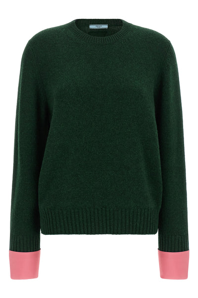 the prada crew neck sweater redefines the codes of classic knitwear through a co