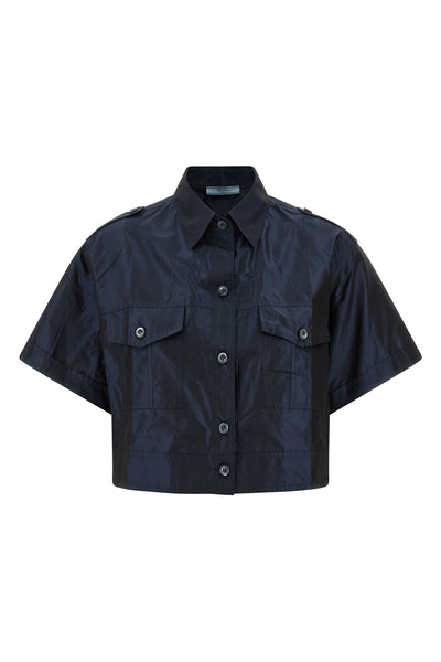 cropped silk taffeta shirt