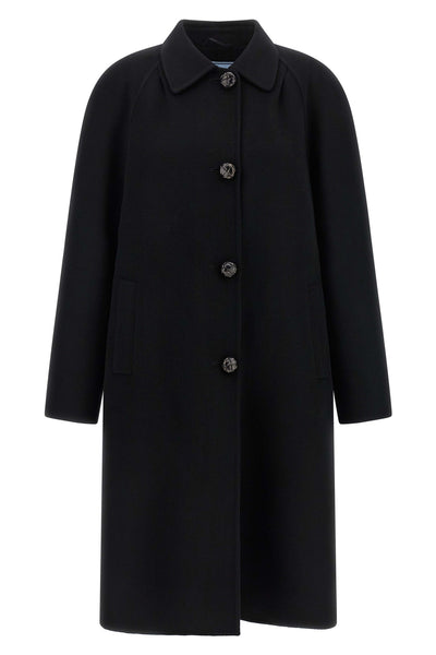 prada overcoat that defines contemporary outerwear through a precise a-shaped si