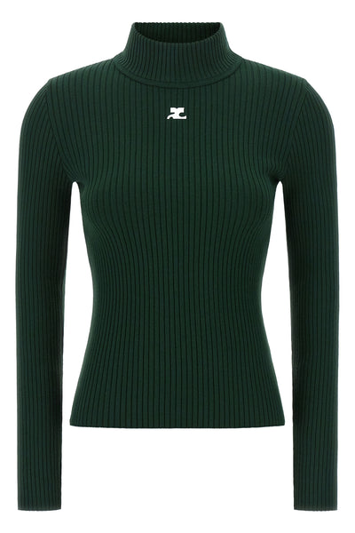 the reedition rib knit courrèges turtleneck sweater defines a tight silhouette