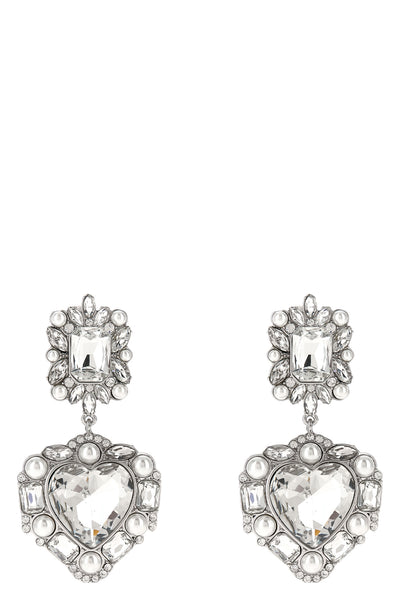 crystal pearl tiered heart earrings in silver-plated brass