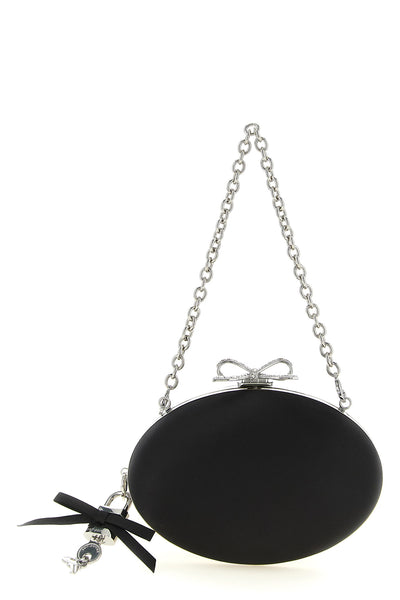 the self portrait black satin oval clutch defines evening elegance through a str