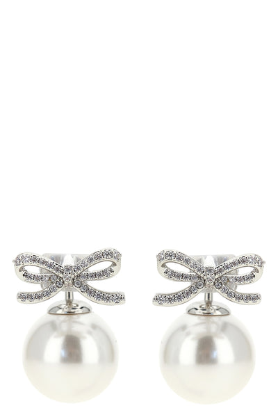 crystal bow pearl back bow-shaped earrings in silver-plated brass