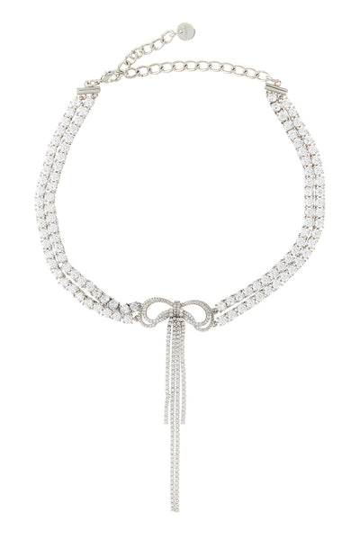 double crystal bow necklace in silver-plated brass and crystals