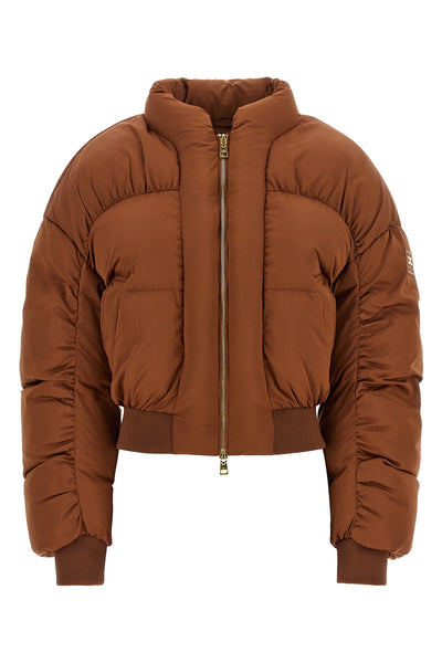the elisabetta franchi vela fabric down jacket redefines the volumes of contempo