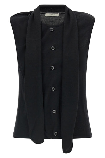 the lemaire vest redefines the codes of knitwear through a deconstructed and inn