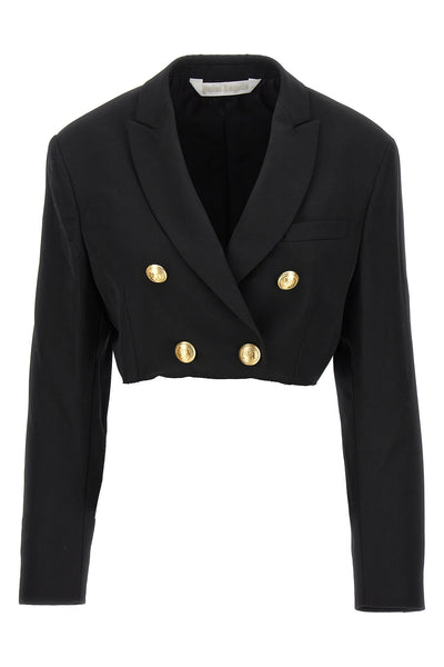 double-breasted cropped blazer in wool blend