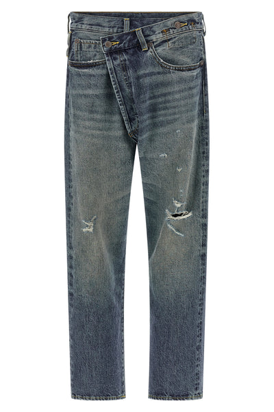 crossover stonewashed cotton denim jeans