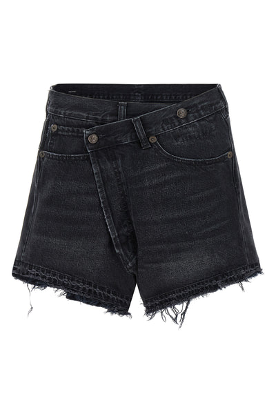 cross over stone-washed cotton denim shorts