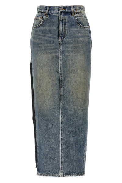devon side slit cotton denim skirt